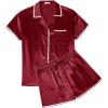 imageEkouaer Womens Pajamas Set Silk Shirt and Shorts Button Down Pj Sets Two Piece Satin Lounge Sets with PocketsRed