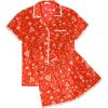 imageEkouaer Womens Pajamas Set Silk Shirt and Shorts Button Down Pj Sets Two Piece Satin Lounge Sets with PocketsRed Christmas Trees