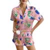 imageEkouaer Womens Silk Pajamas Button Down 2 Piece Satin Pjs Shorts Set Ruffle Lingerie Notch Collar SleepwearPattern3queen Picasso Pink