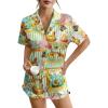 imageEkouaer Womens Silk Pajamas Button Down 2 Piece Satin Pjs Shorts Set Ruffle Lingerie Notch Collar SleepwearPattern4animal Flower Art
