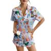 imageEkouaer Womens Silk Pajamas Button Down 2 Piece Satin Pjs Shorts Set Ruffle Lingerie Notch Collar SleepwearPattern5cat Collection