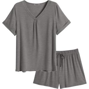 imageEkouaer Pajamas Set Womens Short Sleeve Loungewear 2 Piece PJ Shorts Sets Soft Sleepwear with Pockets SXXLGrey
