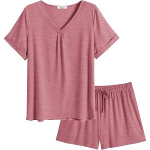 imageEkouaer Pajamas Set Womens Short Sleeve Loungewear 2 Piece PJ Shorts Sets Soft Sleepwear with Pockets SXXLPale Mauve