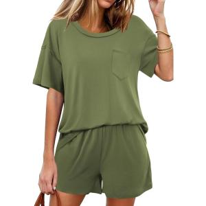 imageEkouaer Womens 2 Piece Pajama Sets Short Sleeve Lounge Sets Soft Round Neck Top and Shorts SleepwearArmy Green