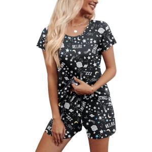 imageEkouaer Womens Pajama Set 2 Piece Soft Lounge Set Short Sleeve Cozy Sleepwear Pjs Set Casual Loose LoungewearBlack Planet