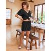 imageEkouaer Lounge Sets for Women 2 Piece Ribbed Knit Pajamas Short Sleeve Pj Tops and Shorts Sleepwear Casual Outfits SetBlack