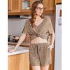 imageEkouaer Lounge Sets for Women 2 Piece Ribbed Knit Pajamas Short Sleeve Pj Tops and Shorts Sleepwear Casual Outfits SetBrown
