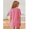 imageEkouaer Lounge Sets for Women 2 Piece Ribbed Knit Pajamas Short Sleeve Pj Tops and Shorts Sleepwear Casual Outfits SetHot Pink