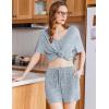 imageEkouaer Lounge Sets for Women 2 Piece Ribbed Knit Pajamas Short Sleeve Pj Tops and Shorts Sleepwear Casual Outfits SetLight Blue