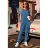 imageEkouaer Lounge Sets for Women Two Piece Pajama Set Short Sleeve Crewneck Jogger Outfits and Sweatpants TracksuitNavy Blue
