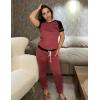 imageEkouaer Lounge Sets for Women Two Piece Pajama Set Short Sleeve Crewneck Jogger Outfits and Sweatpants TracksuitWine Red