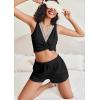 imageEkouaer Pajama Sets for Women 2 Piece Tank Top and Shorts Waffle Knit Lounge Set with Lace Vneck PJ LoungewearBlack