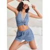 imageEkouaer Pajama Sets for Women 2 Piece Tank Top and Shorts Waffle Knit Lounge Set with Lace Vneck PJ LoungewearClear Blue