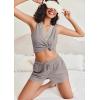 imageEkouaer Pajama Sets for Women 2 Piece Tank Top and Shorts Waffle Knit Lounge Set with Lace Vneck PJ LoungewearGrey