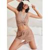 imageEkouaer Pajama Sets for Women 2 Piece Tank Top and Shorts Waffle Knit Lounge Set with Lace Vneck PJ LoungewearKhaki