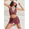 imageEkouaer Pajama Sets for Women 2 Piece Tank Top and Shorts Waffle Knit Lounge Set with Lace Vneck PJ LoungewearWine Red