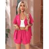 imageEkouaer Womens Hawaiian 2 Piece Outfit Short Sleeve Button Down Shirt and Shorts Tracksuit Lounge SetHot Pink