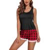 imageEkouaer Womens Pajama Sets Sleeveless Tank Top and Shorts Pj Set Lace Hem Sleepwear SXXXLBlack Red Plaid