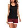 imageEkouaer Womens Pajama Sets Sleeveless Tank Top and Shorts Pj Set Lace Hem Sleepwear SXXXLBlack Red Plaid