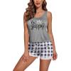 imageEkouaer Womens Pajama Sets Sleeveless Tank Top and Shorts Pj Set Lace Hem Sleepwear SXXXLBlack White Plaid