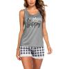 imageEkouaer Womens Pajama Sets Sleeveless Tank Top and Shorts Pj Set Lace Hem Sleepwear SXXXLBlack White Plaid