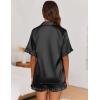 imageEkouaer Womens Satin Pajamas Set Button Down Silk 2 Piece Pj Sets Ruffle Short Sleeve SleepwearBlack