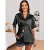 imageEkouaer Womens Satin Pajamas Set Button Down Silk 2 Piece Pj Sets Ruffle Short Sleeve SleepwearBlack