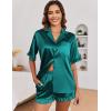 imageEkouaer Womens Satin Pajamas Set Button Down Silk 2 Piece Pj Sets Ruffle Short Sleeve SleepwearBlue Green