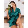 imageEkouaer Womens Satin Pajamas Set Button Down Silk 2 Piece Pj Sets Ruffle Short Sleeve SleepwearBlue Green