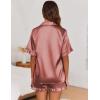 imageEkouaer Womens Satin Pajamas Set Button Down Silk 2 Piece Pj Sets Ruffle Short Sleeve SleepwearBrown