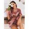 imageEkouaer Womens Satin Pajamas Set Button Down Silk 2 Piece Pj Sets Ruffle Short Sleeve SleepwearBrown