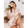 imageEkouaer Womens Satin Pajamas Set Button Down Silk 2 Piece Pj Sets Ruffle Short Sleeve SleepwearChampagne