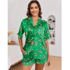 imageEkouaer Womens Satin Pajamas Set Button Down Silk 2 Piece Pj Sets Ruffle Short Sleeve SleepwearChristmas Green