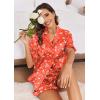 imageEkouaer Womens Satin Pajamas Set Button Down Silk 2 Piece Pj Sets Ruffle Short Sleeve SleepwearChristmas Red