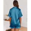 imageEkouaer Womens Satin Pajamas Set Button Down Silk 2 Piece Pj Sets Ruffle Short Sleeve SleepwearDark Blue
