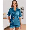 imageEkouaer Womens Satin Pajamas Set Button Down Silk 2 Piece Pj Sets Ruffle Short Sleeve SleepwearDark Blue