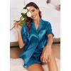 imageEkouaer Womens Satin Pajamas Set Button Down Silk 2 Piece Pj Sets Ruffle Short Sleeve SleepwearDark Blue