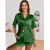 imageEkouaer Womens Satin Pajamas Set Button Down Silk 2 Piece Pj Sets Ruffle Short Sleeve SleepwearDark Green