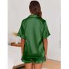 imageEkouaer Womens Satin Pajamas Set Button Down Silk 2 Piece Pj Sets Ruffle Short Sleeve SleepwearDark Green