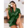 imageEkouaer Womens Satin Pajamas Set Button Down Silk 2 Piece Pj Sets Ruffle Short Sleeve SleepwearDark Green