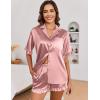 imageEkouaer Womens Satin Pajamas Set Button Down Silk 2 Piece Pj Sets Ruffle Short Sleeve SleepwearFuchsia
