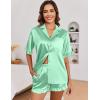 imageEkouaer Womens Satin Pajamas Set Button Down Silk 2 Piece Pj Sets Ruffle Short Sleeve SleepwearGray Green
