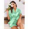 imageEkouaer Womens Satin Pajamas Set Button Down Silk 2 Piece Pj Sets Ruffle Short Sleeve SleepwearGray Green