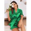 imageEkouaer Womens Satin Pajamas Set Button Down Silk 2 Piece Pj Sets Ruffle Short Sleeve SleepwearGreen