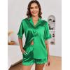 imageEkouaer Womens Satin Pajamas Set Button Down Silk 2 Piece Pj Sets Ruffle Short Sleeve SleepwearGreen