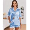 imageEkouaer Womens Satin Pajamas Set Button Down Silk 2 Piece Pj Sets Ruffle Short Sleeve SleepwearLight Blue