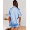 imageEkouaer Womens Satin Pajamas Set Button Down Silk 2 Piece Pj Sets Ruffle Short Sleeve SleepwearLight Blue