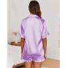 imageEkouaer Womens Satin Pajamas Set Button Down Silk 2 Piece Pj Sets Ruffle Short Sleeve SleepwearLilac