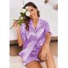 imageEkouaer Womens Satin Pajamas Set Button Down Silk 2 Piece Pj Sets Ruffle Short Sleeve SleepwearLilac