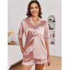 imageEkouaer Womens Satin Pajamas Set Button Down Silk 2 Piece Pj Sets Ruffle Short Sleeve SleepwearLotus Pink